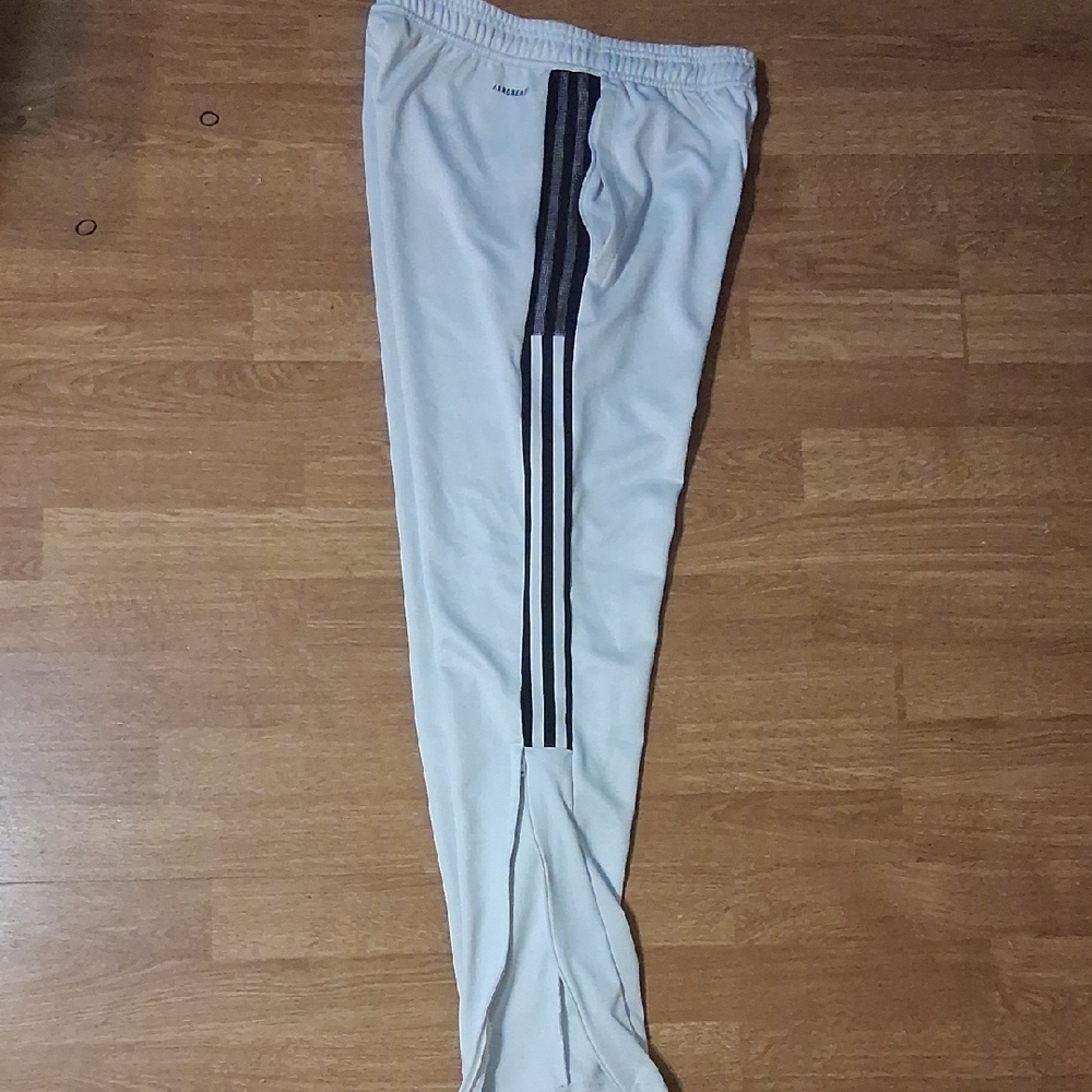 Adidas White Ankle Zip Joggers with Black Stripes - Picture 3 of 4